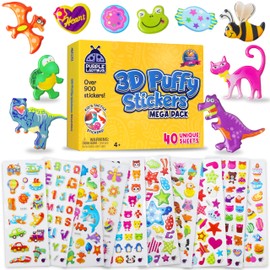 Purple Ladybug 3D Puffy Stickers for Kids - 40 Sheets, 950+ Foam Stickers for Toddler Girls & Boys, Classroom & Teachers Must Haves, Boredom Buster - Back to School Gift for Kindergarten Girls & Boys
