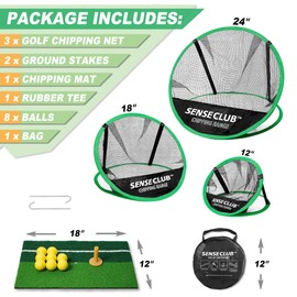 SENSECLUB Golf Chipping Net, Pop Up Chipping Net and Mat, Golf Target Practice Net with Tee and Balls, Backyard Golf Games Accessories Golf Gifts for Golfers
