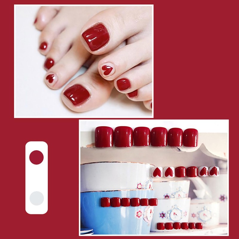 JUSTUSNX 24 Pcs Red Heart Shape Glitter Powder Press On