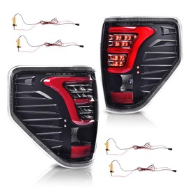 CROSSDESIGN LED Tail Lights Assembly Compatible with 2009-2014 Ford F150 Brake Light w/Wiring Harness w/o Bulbs Left & Right Side Clear Lens w/Red Light Bar (Only Fit LED Style)
