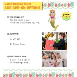 DolliBu Super Soft Green Mermaid with Yellow Easter Egg Plush and Name Personalization - Cute Stuffed Animals for Easter Basket, Easter Egg Stuffed Animal Spring Toys for Kids - 14 Inches