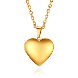 Cupimatch Heart Locket for Opening: Chain with Heart Necklace Pictures Photo Pendant Women's Amulet Necklace Stainless Steel Hinged with 45 cm Chain, Stainless Steel