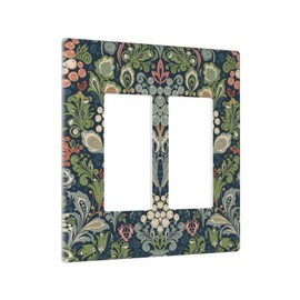 Spshian William Morris Floral Boho Midnight Blue Bohemian Flower Double Rocker/Decora Outlet Covers Decorative 2 Gang Light Switch Cover Gfci Wall Plate Electrical Switchplate Faceplate for Bathroom