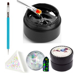 Mesiyun Nail Art Clear Builder Glue Adhesive 3D UV Gel with Tray Holders and Charms Glitter (LED Lamp Cure Needed)