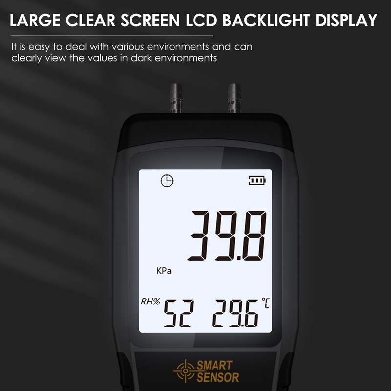 SMART SENSOR AS511 Digital Differential Pressure Gauge -39.98~39.98KPA Manometer Dual