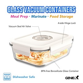 GENIEX Glass Vacuum Seal Containers for Food Storage (Sealer sold separately)