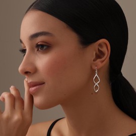 LeCalla Sterling Silver Twisted Drop Earring | 925 Silver Statement Dangly Earrings | Lightweight Ear-Wire Figure Eight Dangle Earring for Women - 50mm