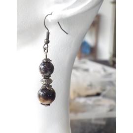 Ohrringe mit braunen Tigerauge-Perlen und antiken Bronzeperlen