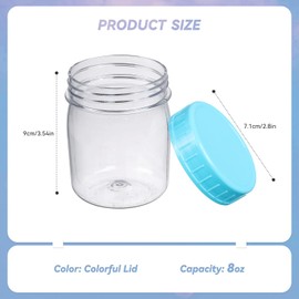 novelinks 8oz Plastic Jars With Lids Colorful Lid Mason Jars 16 Pack 8 oz Plastic Containers With Lids For Diy Food Milkshake Salads Snake Jams Spices (16)