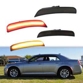 GTINTHEBOX for 2015 2016 2017 2018 2019 2020 2021 2022 2023 Chrysler 300 Side Marker Light Smoked Lens Amber & Red Led Front and Rear Bumper Fender Lamps, Pack of 4