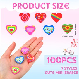 100 Pcs Valentinesi Erasers for Kids Bulk Heart Pencil Erasers Rubber Eraser Assorted Novelty Erasers Heart Erasers for Classroom Valentine's Day Party Favor School Student Homework Rewards Gift