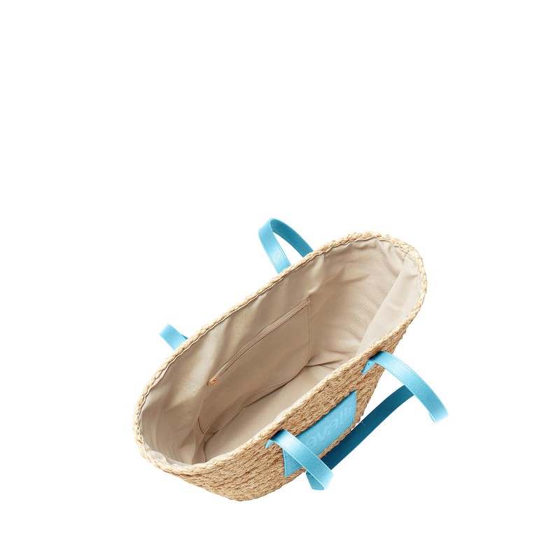 Cavalli Class CERVINIA Natural/Light Blue Medium Straw Beach Tote Bag