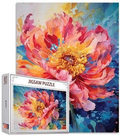 Sacred Peony Jigsaw Puzzles for Adults 1000 Pieces Beautiful Blossom Floral Jigsaw Puzzle 20 x 27 Inch Colorful Watercolor Pink Petal Puzzles for Home Decoration Family Puzzle Perfect for Game Nights