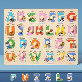 Wooden Peg Puzzles for Kids 2 3 Year Olds | Educational Toddler Jigsaws for Girls Boys Gifts (Farm Animals)