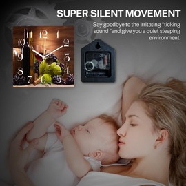 ArtSocket Wooden Wall Clock Silent Non-Ticking, Red Wine Grapes Farmhouse Modern Square Rustic Wall Clocks Decor for Home Kitchen Living Room Office, Battery Operated(12 Inch)