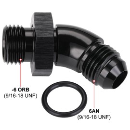 Podavelle 6AN Male Flare to 6AN -6 ORB O-ring Boss 45 Degree Full Flow Fitting Adapter Aluminum Black