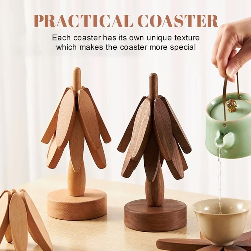 Wood Natural Tree Trivet Set, Christmas Tree Shape Trivets for