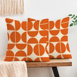 Orange Mid Century Pillow Covers 70s 80s Retro Throw Pillow Covers Morden Abstract Geometric Decorative Square Cushion Case for Sofa Bedroom Car 16x16 Inch