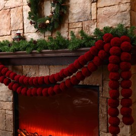 Giegxin 2 Pcs 9 ft Red Christmas Velvet Ball Garlands Christmas Ornaments Shatterproof Garland 3.15 Inch Xmas Hanging Balls Decorations for Tree Home Indoor Outdoor Mantel Holiday Party Accessories