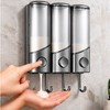 Wall Mounted Shampoo and Conditioner Dispenser with Hooks, 3-Compartment Refillable