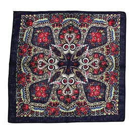 Topkids Accessories Hair Bandanas for Women Head Scarf Headbands Ladies Cotton Square Scarves Paisley Floral Camouflage Animal Print Leopard Tiger Neckerchief (Navy Blue & Red Floral)