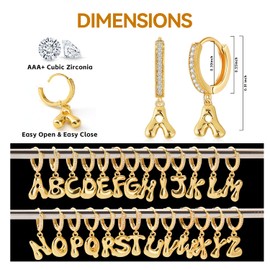 18K Gold Filled Initial Dangle Hoop Earrings for Women, 1 Pair CZ Hypoallergenic Alphabet Letter A-Z Drop Dangle Dainty Gold Earrings, Small Huggie Hoop Earrings with Cubic Zirconia Gifts Jewelry (T)