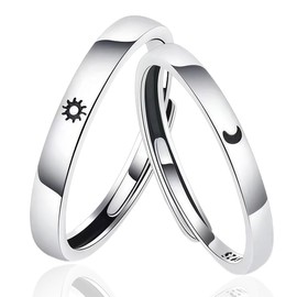 OQKAHIV Set of 2 Moon Ring Silver Set, Sun Moon Ring, Adjustable, Matching Rings, Friendship Rings, Sun and Moon Ring, Gift for Women, Couple Ring Jewellery