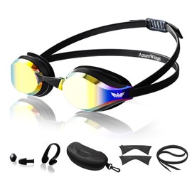 AzureWings Swim Goggles for Men Women – No Leak Anti-Fog UV HD Wide Vision, Racing & Swimming Goggles Black-Electroplate Mirror Lens