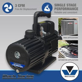 Mastercool 90062-BL Black Series 3 CFM Single Stage Vacuum Pump with Thermally Protected Motor, High-Volume Fan, and Oil Drain Valve – 110/120V, 60Hz