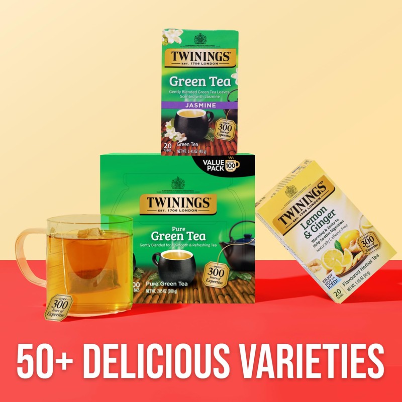 Twinings Pure Green Tea Individually Wrapped Bags, 100 Count (Pack