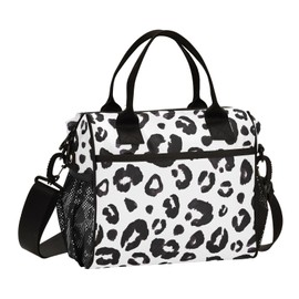 Large Lunch Bag, Leopard Print Cheetah Black White Insulated Lunch Box Portable Cooler Bag Tote Bag for Students Adults School Office Picnic Hiking, M