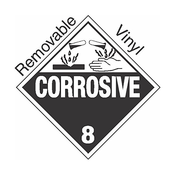 GC Labels-P303, Standard Worded Corrosive Class 8 Removable Vinyl Placard,