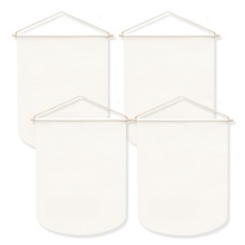 Stoder Vinyl Banner Blank with Wooden Dowel for Enamel Pin Display, Decorative, Wall Display,Buttons,Badges, Labels and Small Gadgets Collections Beige(4 Pack)