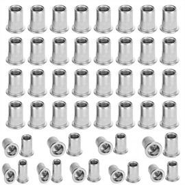 Walquicks 100 Pcs M6 Stainless Rivet Nuts, Rivet Nuts, Nut Inserts, Steel Rivet Nuts Flat Head Threaded Insert Nutserts Rivnuts Set Rivnut, for Automotive, Furniture, Decoration