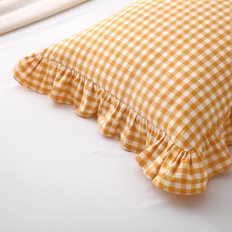 Mywinlle Yellow/White Plaid Ruffle Pillow Shams Standard Size Set of