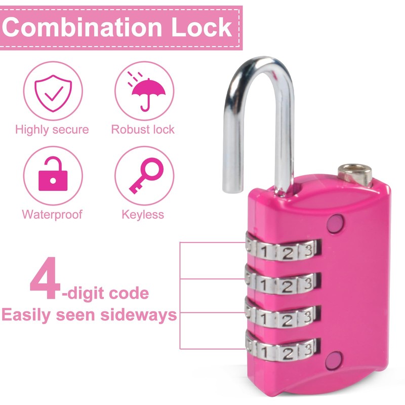 Pack of 6 Padlock Combination Lock, 4 Digit Padlock with