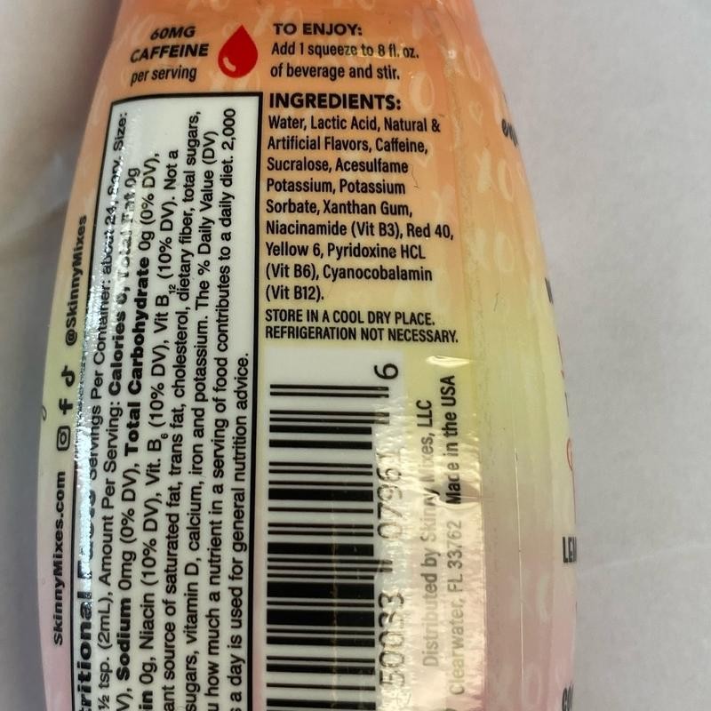 Skinny Syrup. Peach Ring with caffeine and Vitamins. Same servings