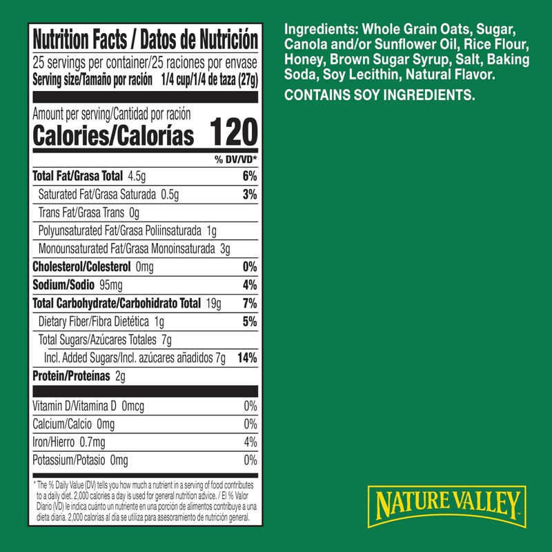 Nature Valley Crunchy Granola, Oats and Honey, Resealable Snack Pouch,