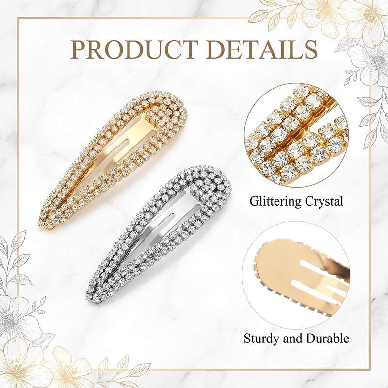 8Pcs Rhinestone Hair Clips, Crystal Hair Barrettes Bling Metal Snap