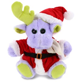 DolliBu Santa Sitting Purple Moose with Scarf Stuffed Animal Plush Toy - Soft Cute Plush Dress Up with Red Santa Claus Outfit, Perfect Holiday with Name Personalization - 12 Inch