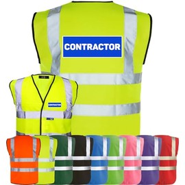 Corporate Togs CONTRACTOR Printed Hi-Vis Vest, Visibility Vest with 2 Band & Brace Reflective Strips, Fully EN471 Health & Safety Compliant | Protective Wear