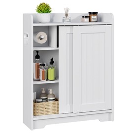 Kaukinye Bathroom Floor Cabinets,Storage Cabinet with Sliding Door,White