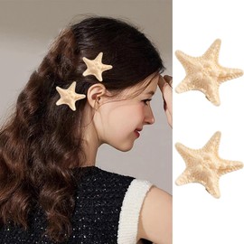 2pcs Beach Starfish Hair Clip for Women, Cute Starfish Hair Claw Clips Ocean Cute Hair Accessories Vintage Starfish Side Duckbill Clip, Strong Hold Hair Barrette for Women Hair Decoration