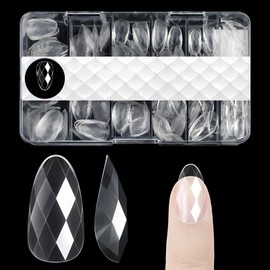 3D Diamond Short Almond Nail Extensions Tips, 140PCS Press on Almond False Full Cover Nails for Acrylic Nails Salons Home DIY Gel X Extensions, 14Size