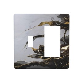 Xuejiaku Light Switch Cover Plate Black Golden Ink painting Abstract Lotus 2 Gang Combo Wallplates Toggle Rocker Decorative Switch Plates and Outlet Covers for Bathroom Bedroom Decor