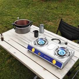 Vivicreate 25000 BTU 2 burner stainless steel panel auto ignition Camping Propane Gas Outdoor Garden Garden Fishing Hiking Camp Restaurant Stove Burner