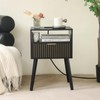 Black Nightstand with Charging Station, Mid Century Modern Bedside Table