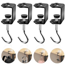 ZLSPTK 4Pcs Desk Hook for Hanging Bag Backpack Under Desk Clamp Cute Cat J Hooks Heavy Duty Black Metal Purse Hook for Table Adjustable Headphone Holder Desk for Table Desk Closet Door Cabinets