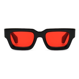 qinqilanqi-S Vintage Rectangular Sunglasses for Women Men Chunky Rectangle Sunglasses Retro Glasses UV Protection, black/red