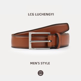 LCG LUCHENGYI Mens Genuine Leather Dress Belt Classic Casual Belt with Single Prong Buckle for Jeans Pants Work and Business